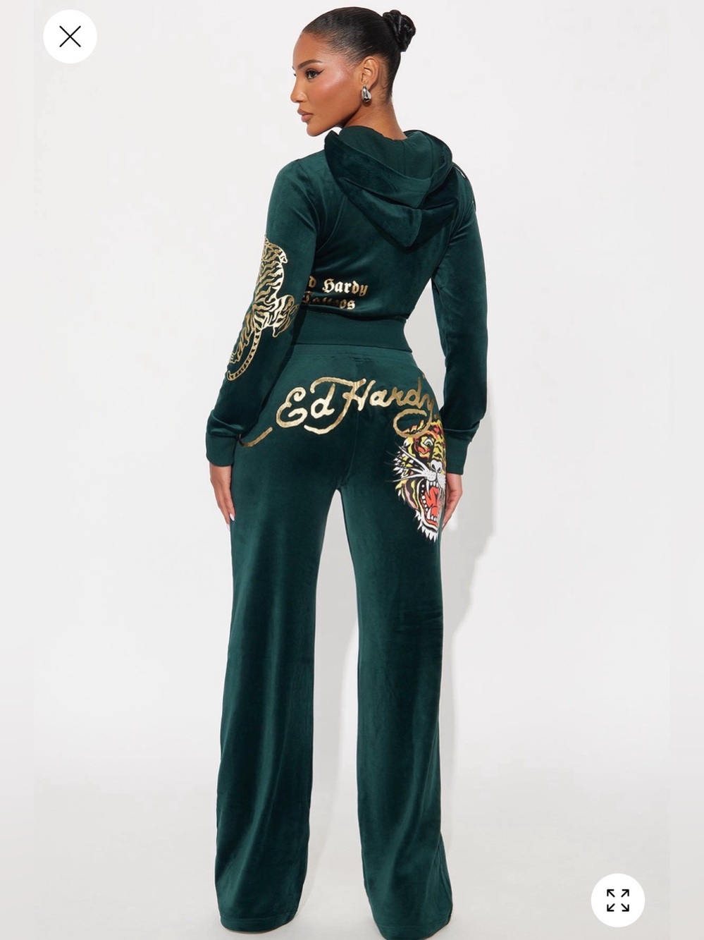 Brand New Ed Hardy Emerald Green Velour Wide-Leg Pants ONLY